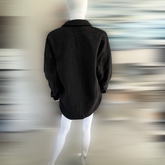 PEACH LOVE CALIFORNIA Black faux Sherpa sequin pocket jacket S M L - Picture 8 of 9